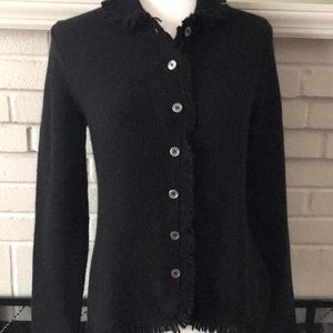 EUC Boden black wool fringed cardigan sweater sz us12